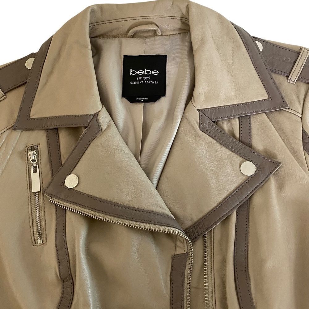 Bebe retro Leather jacket beige /taupe lots of details - Picture 14 of 16